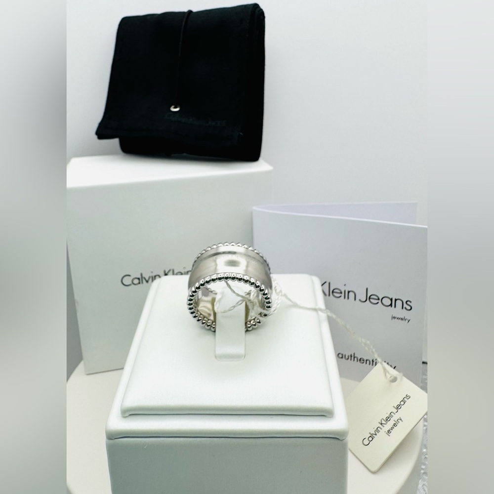 CALVIN KLEIN Jeans Beaded Band Ring NWT Size 5.5 Stainless Steel